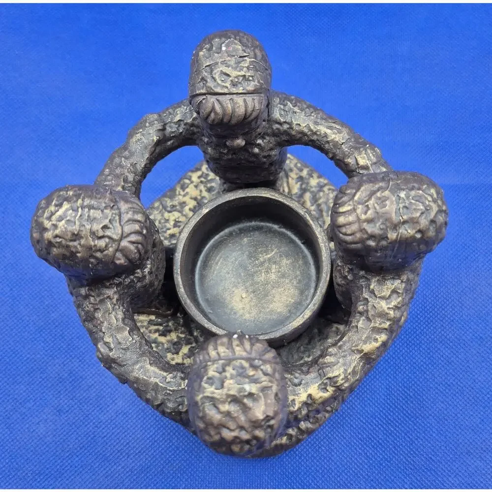 Vintage Brutalist Eskimo Circle of Friends Ceramic Pillar Candle Holder 5x5